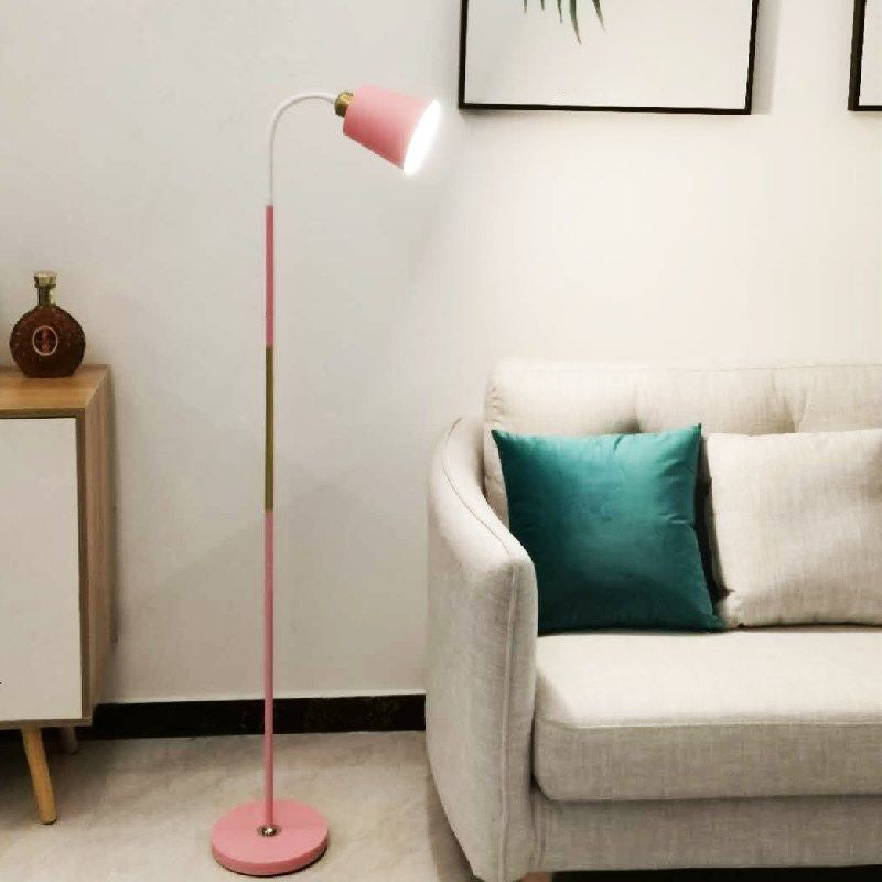 1-Bulb Living Room Floor Lamp Macaron Adjustable Reading Light with Conical Metal Shade