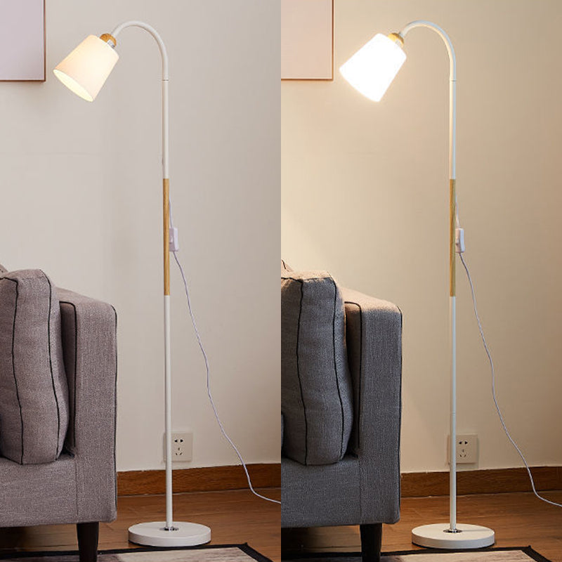 1-Bulb Living Room Floor Lamp Macaron Adjustable Reading Light with Conical Metal Shade