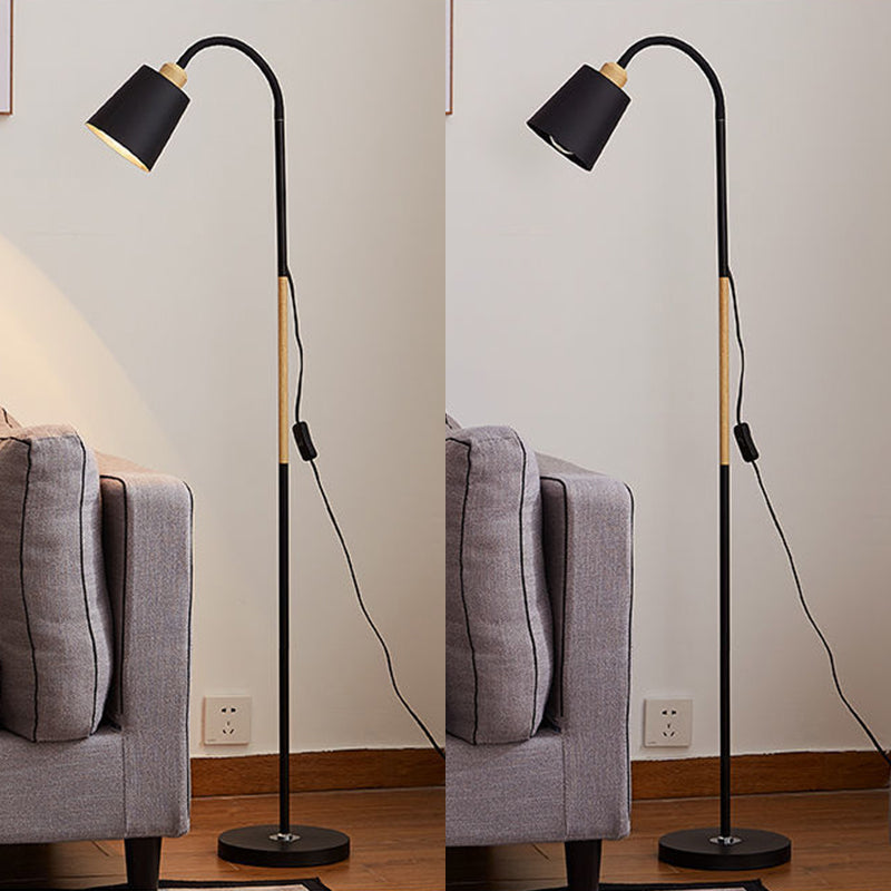 1-Bulb Living Room Floor Lamp Macaron Adjustable Reading Light with Conical Metal Shade