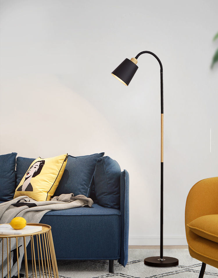 1-Bulb Living Room Floor Lamp Macaron Adjustable Reading Light with Conical Metal Shade