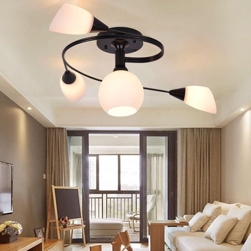 Spiral Semi Flush Mount Light Fixture Traditional Milk Glass Ceiling Light Fixtures for Living Room