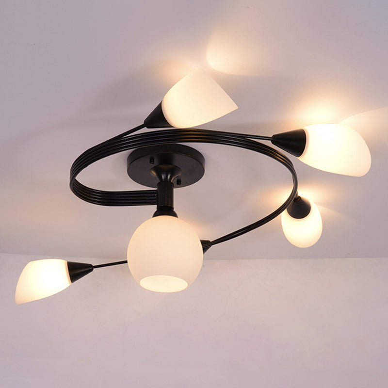 Spiral Semi Flush Mount Lightture Traditional Milk Glack Glass De plafond Lights For Living Room