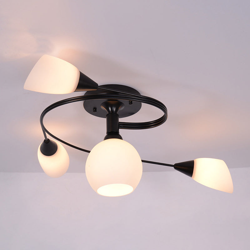 Spiral Semi Flush Mount Light Fixture Traditional Milk Glass Ceiling Light Fixtures for Living Room