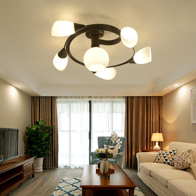 Spiral Semi Flush Mount Lightture Traditional Milk Glack Glass De plafond Lights For Living Room