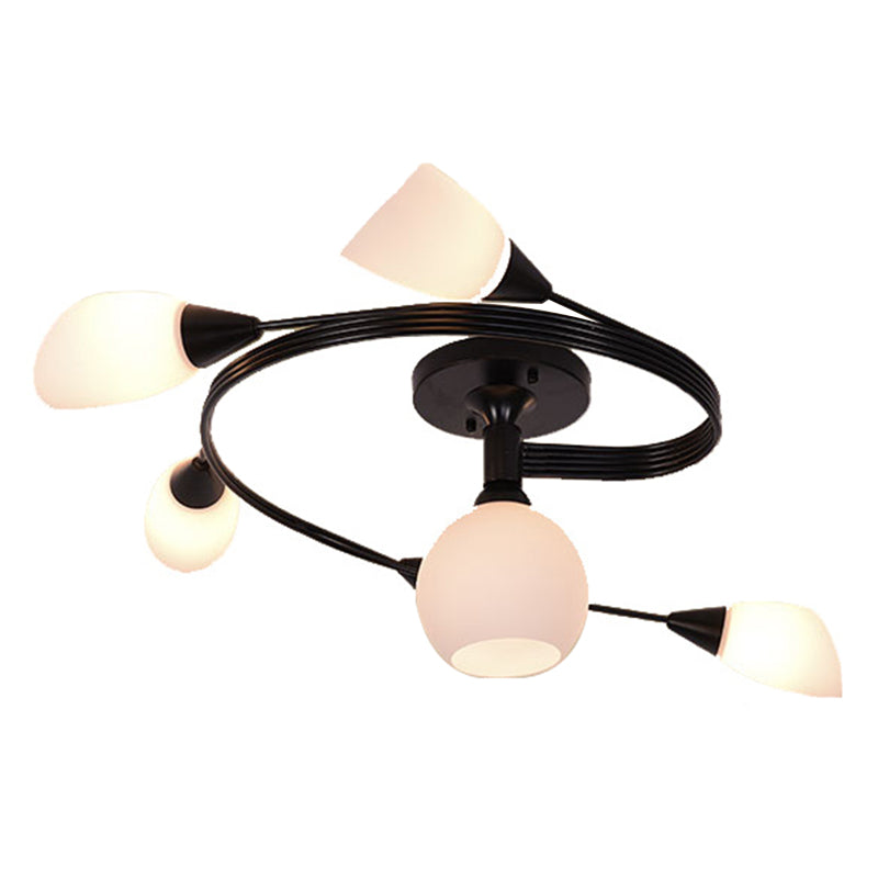 Spiral Semi Flush Mount Lightture Traditional Milk Glack Glass De plafond Lights For Living Room