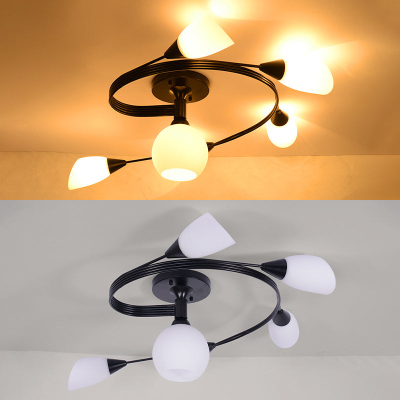 Spiral Semi Flush Mount Lightture Traditional Milk Glack Glass De plafond Lights For Living Room