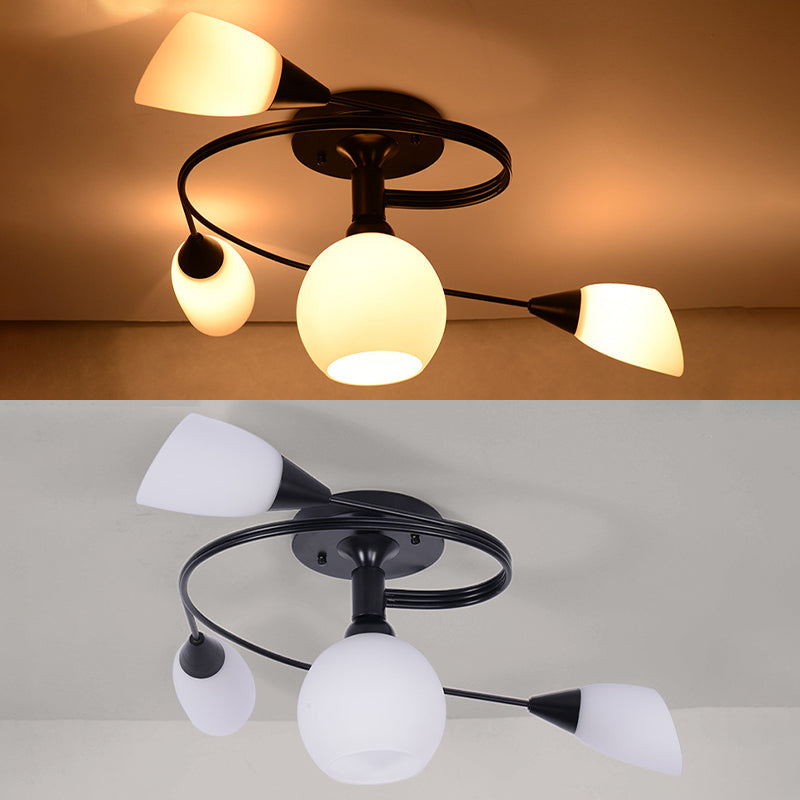 Spiral Semi Flush Mount Lightture Traditional Milk Glack Glass De plafond Lights For Living Room