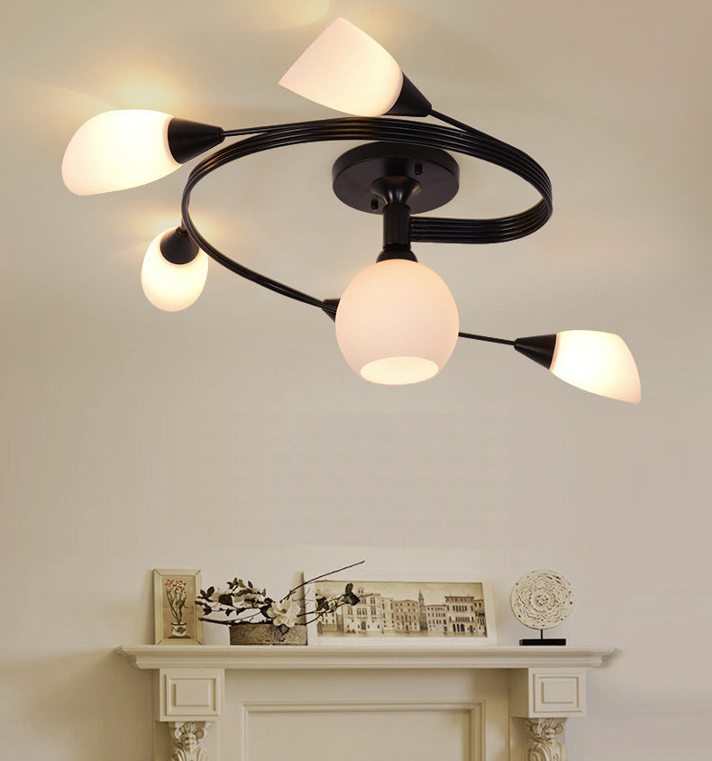 Spiral Semi Flush Mount Light Fixture Traditional Milk Glass Ceiling Light Fixtures for Living Room