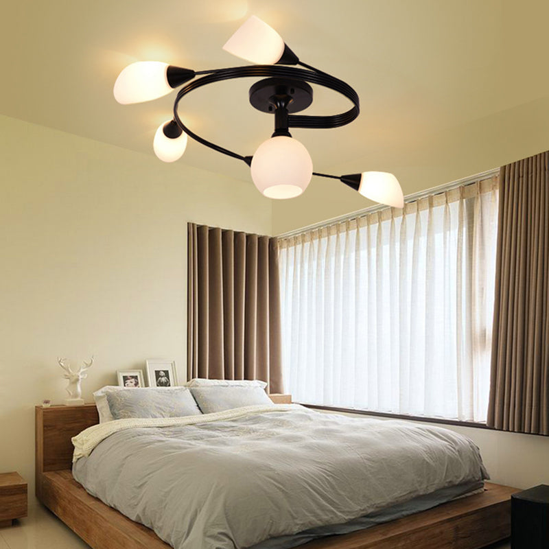 Spiral Semi Flush Mount Light Fixture Traditional Milk Glass Ceiling Light Fixtures for Living Room