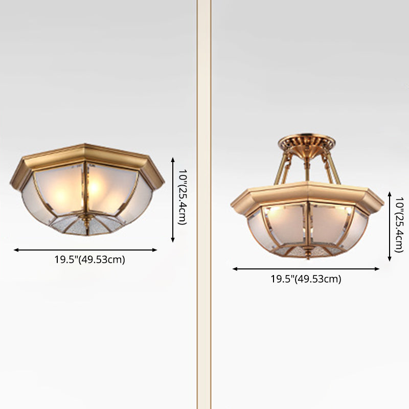 Minimalist Bowl-Shaped Close to Ceiling Lighting Glass Ceiling Mounted Light in Brass