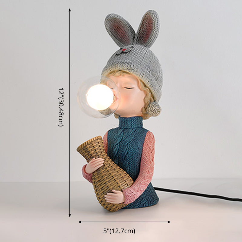 Modern Girl Figurine Table Lamp Resin 1 Light Bedroom Night Lamp with Dual Glass Shade