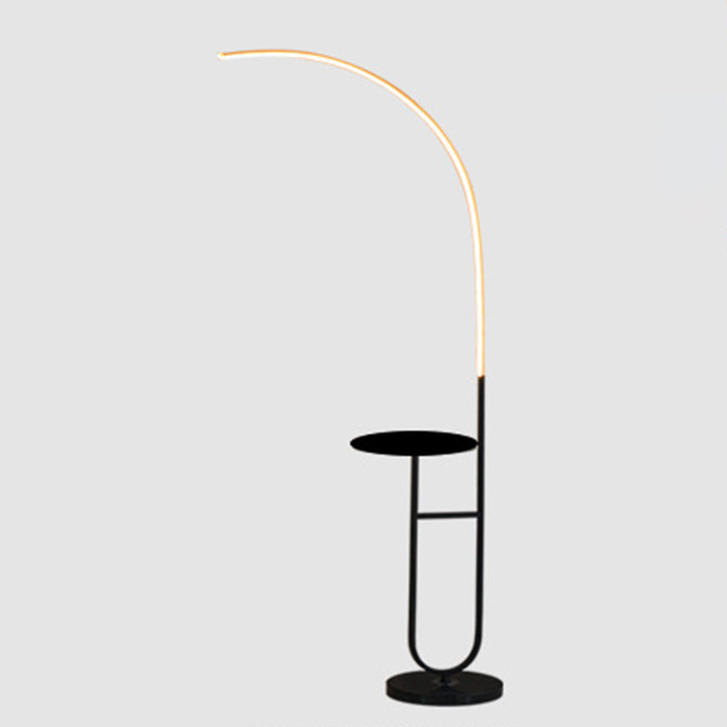 Black and Gold Curve Floor Lamp Modern Style Acrylic LED Standing Light with Tray