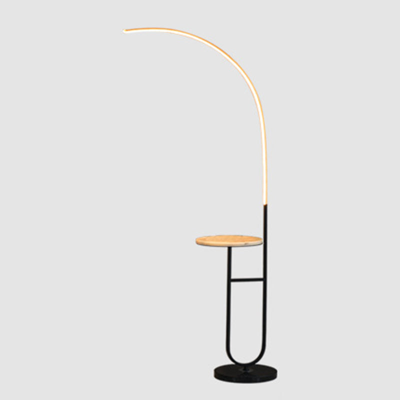 Black and Gold Curve Floor Lamp Modern Style Acrylic LED Standing Light with Tray