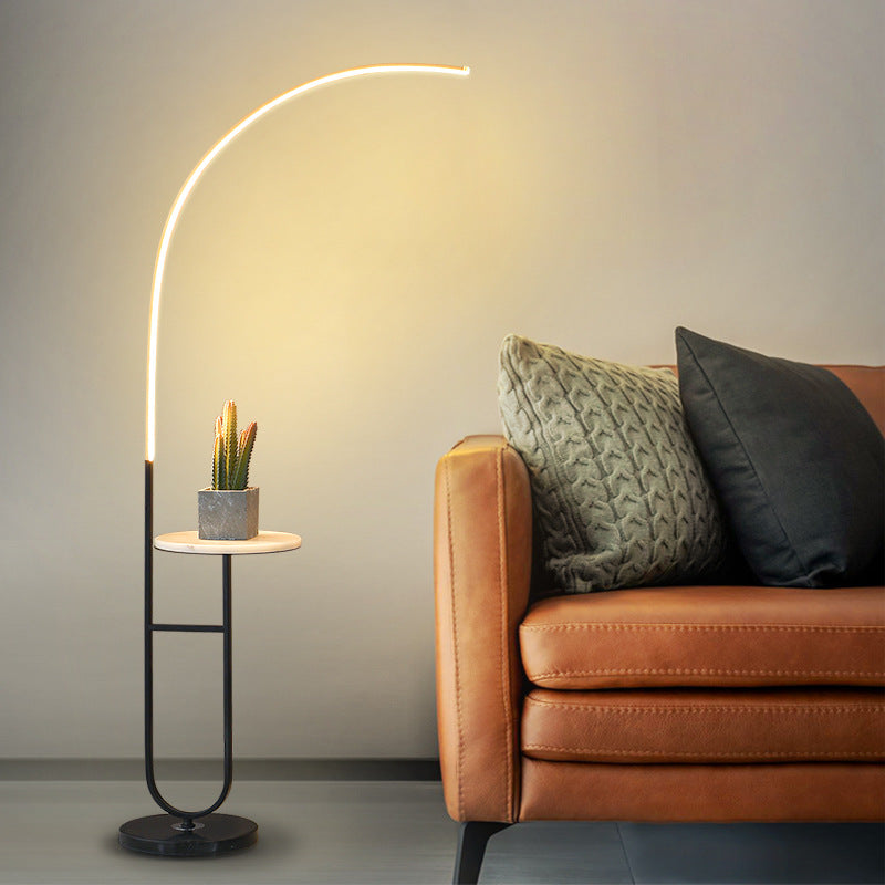 Black and Gold Curve Floor Lamp Modern Style Acrylic LED Standing Light with Tray