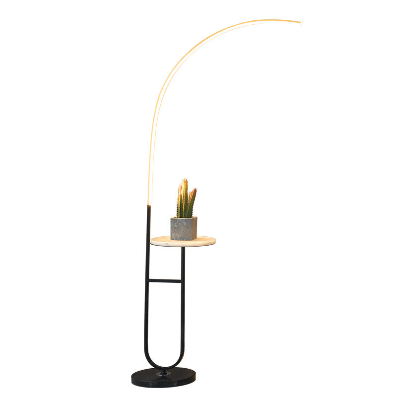 Black and Gold Curve Floor Lamp Modern Style Acrylic LED Standing Light with Tray