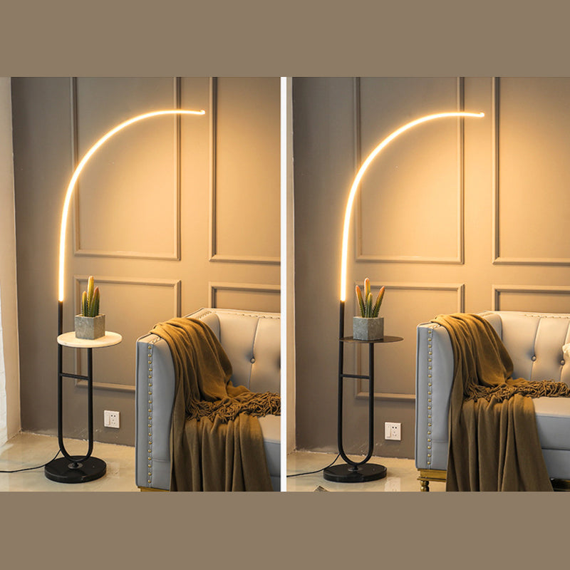 Zwarte en goudcurve vloerlamp moderne stijl acryl -led staand licht met lade