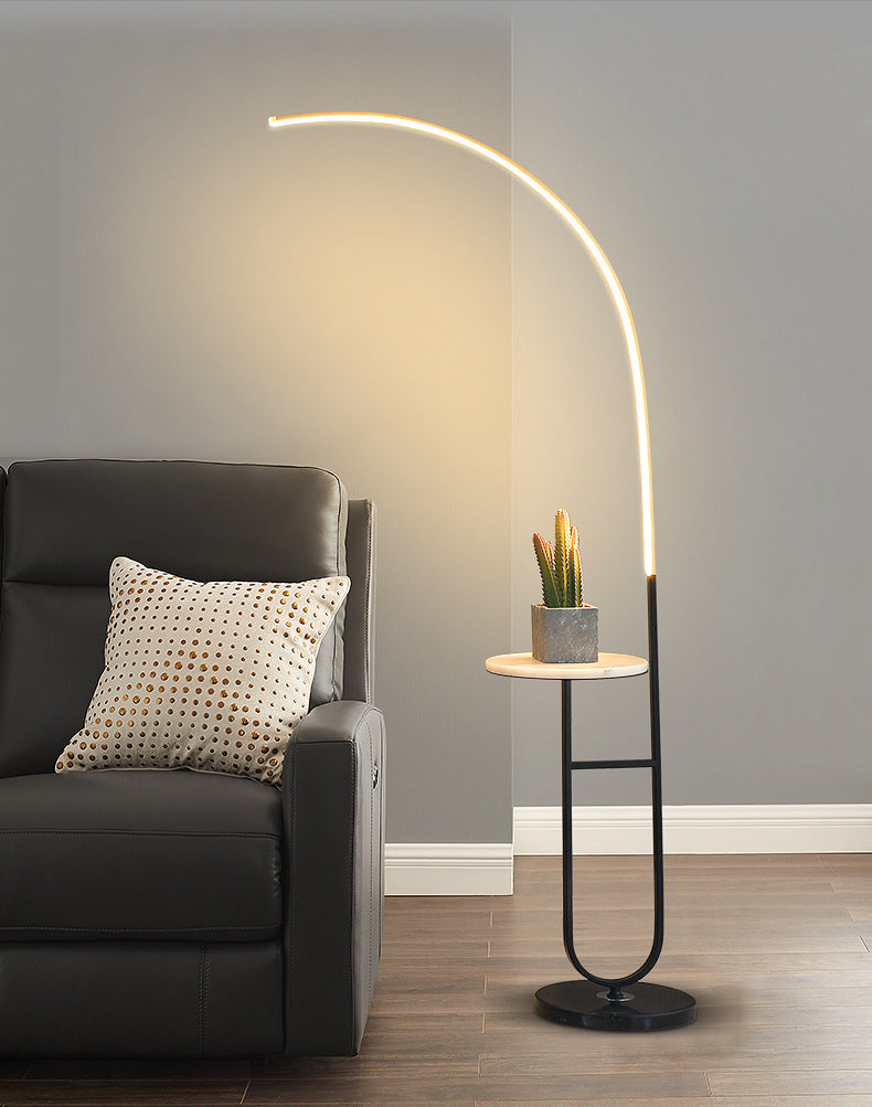 Black and Gold Curve Floor Lamp Modern Style Acrylic LED Standing Light with Tray