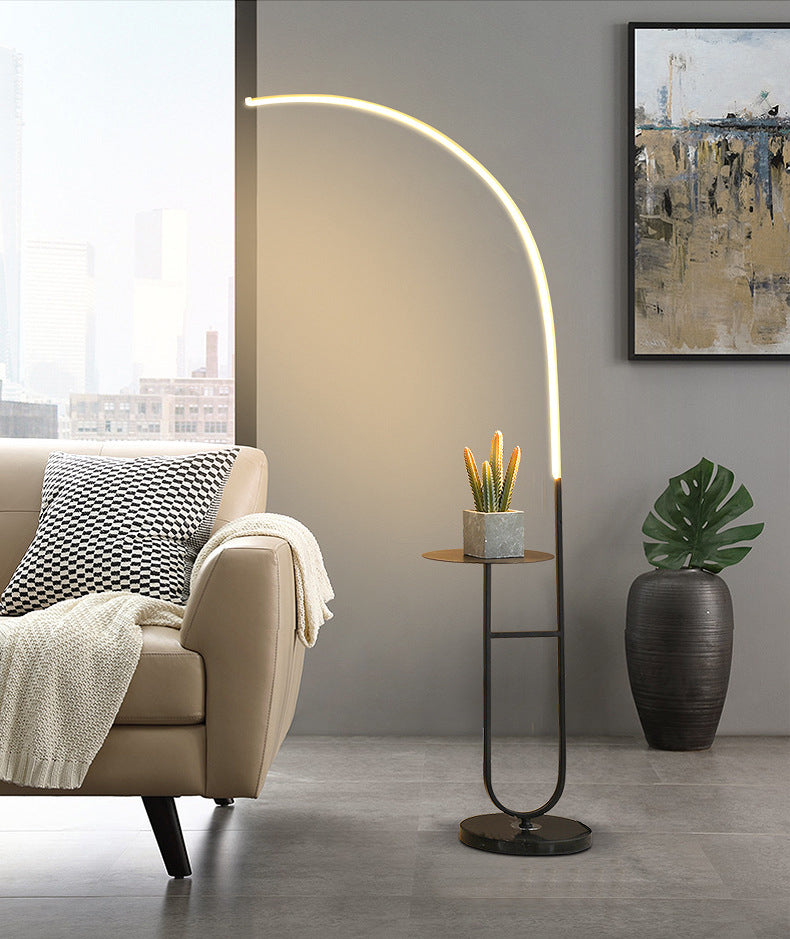 Black and Gold Curve Floor Lamp Modern Style Acrylic LED Standing Light with Tray