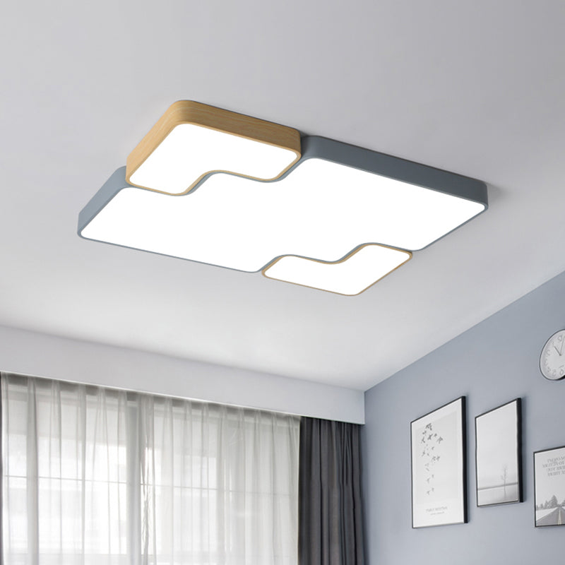 Grijze Vierkante/Rechthoek Flush Verlichting Hedendaagse Acryl 18"/22"/35.5" Brede LED Flush Mount Plafond Lamp Fixture, Wit/Warm Licht