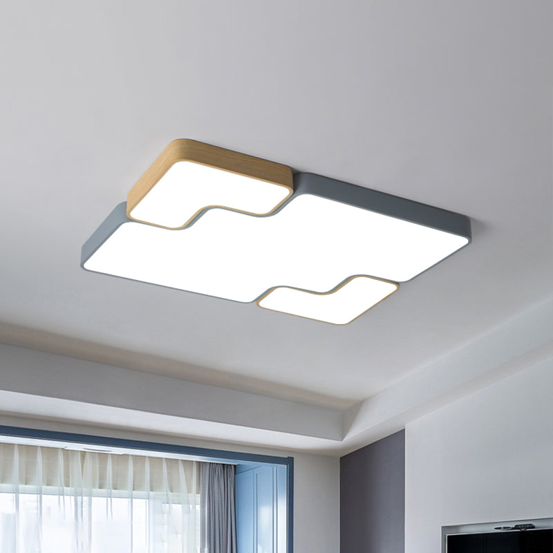 Illuminazione a incasso quadrata/rettangolare grigia Lampada da soffitto a LED con montaggio a incasso in acrilico contemporaneo da 18"/22"/35,5" di larghezza, luce bianca/calda