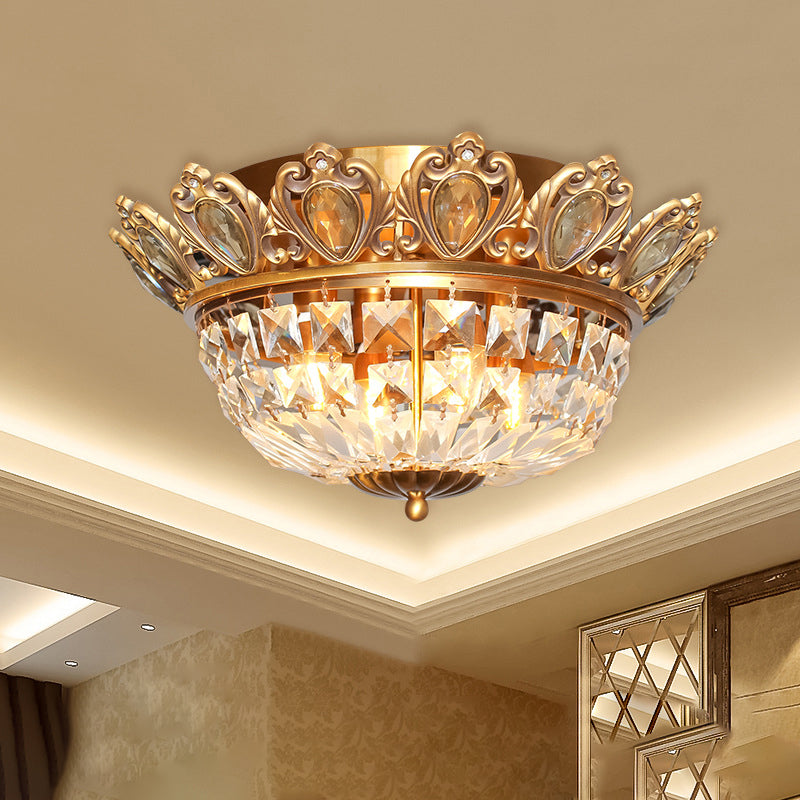 Modern Basket Crystal Block Ceiling Light 4 Heads Flush Mount Lighting in Gold for Living Room