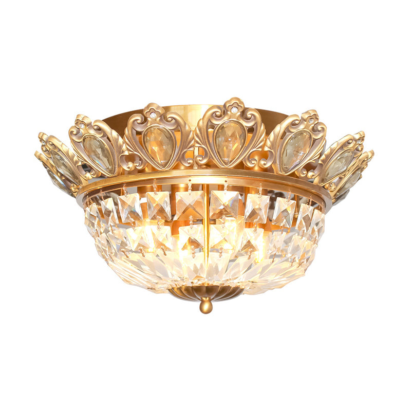 Modern Basket Crystal Block Ceiling Light 4 Heads Flush Mount Lighting in Gold for Living Room