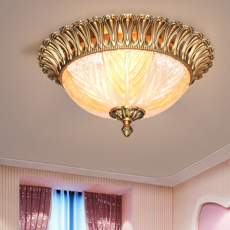 Ridged Crystal Flush Mount Fixture Postmodern 3 Heads Brass Ceiling Lamp for Bedroom