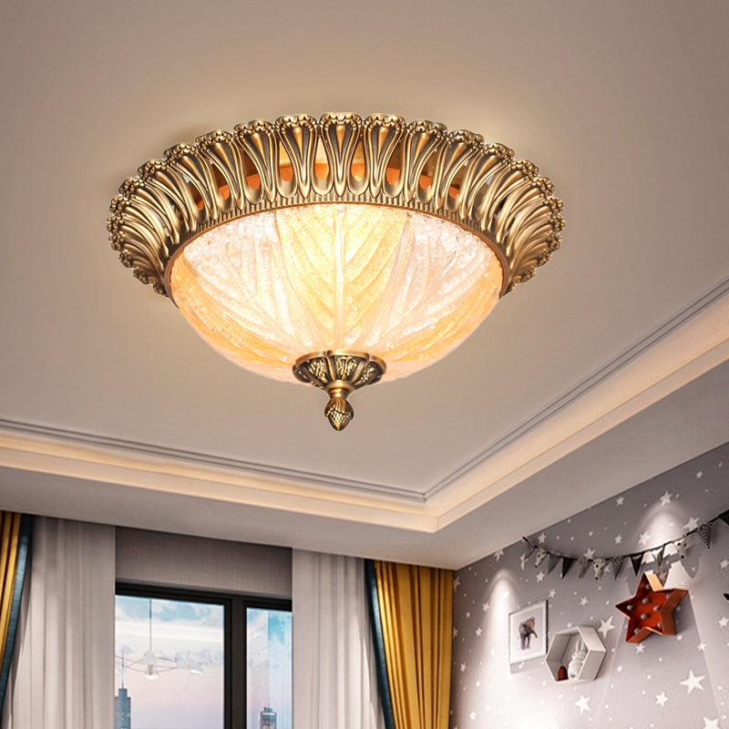 Ridged Crystal Flush Mount Fixture Postmodern 3 Heads Brass Ceiling Lamp for Bedroom