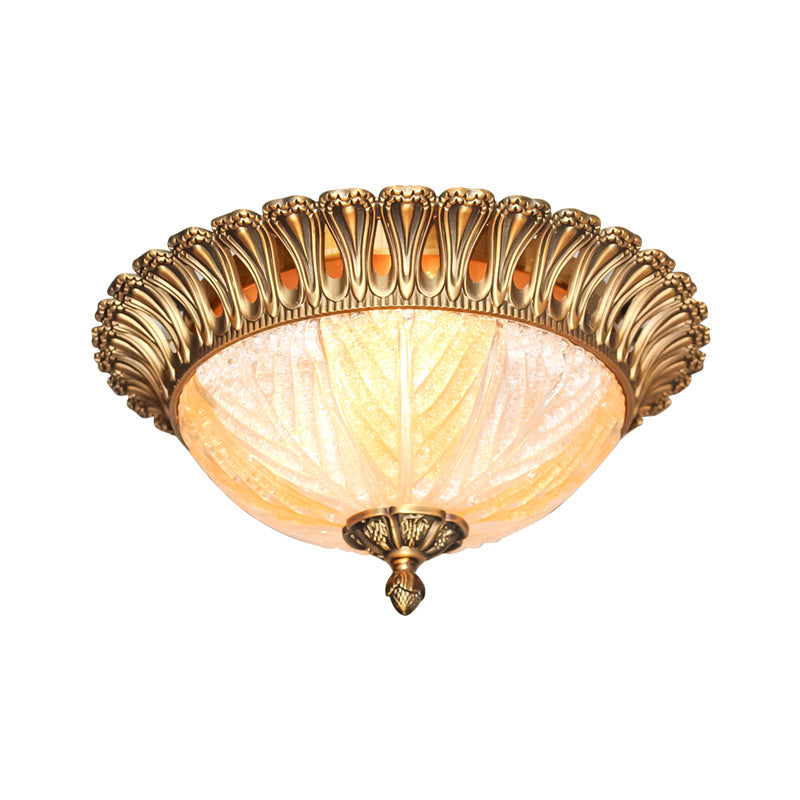 Ridged Crystal Flush Mount Fixture Postmodern 3 Heads Brass Ceiling Lamp for Bedroom