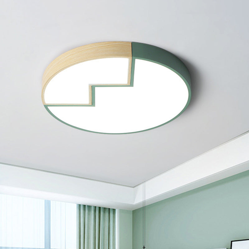 18"/22" Wide Metal Round Flush Mount Lamp Modern LED Close to Ceiling Lighting Fixture in Green, White/Warm Light