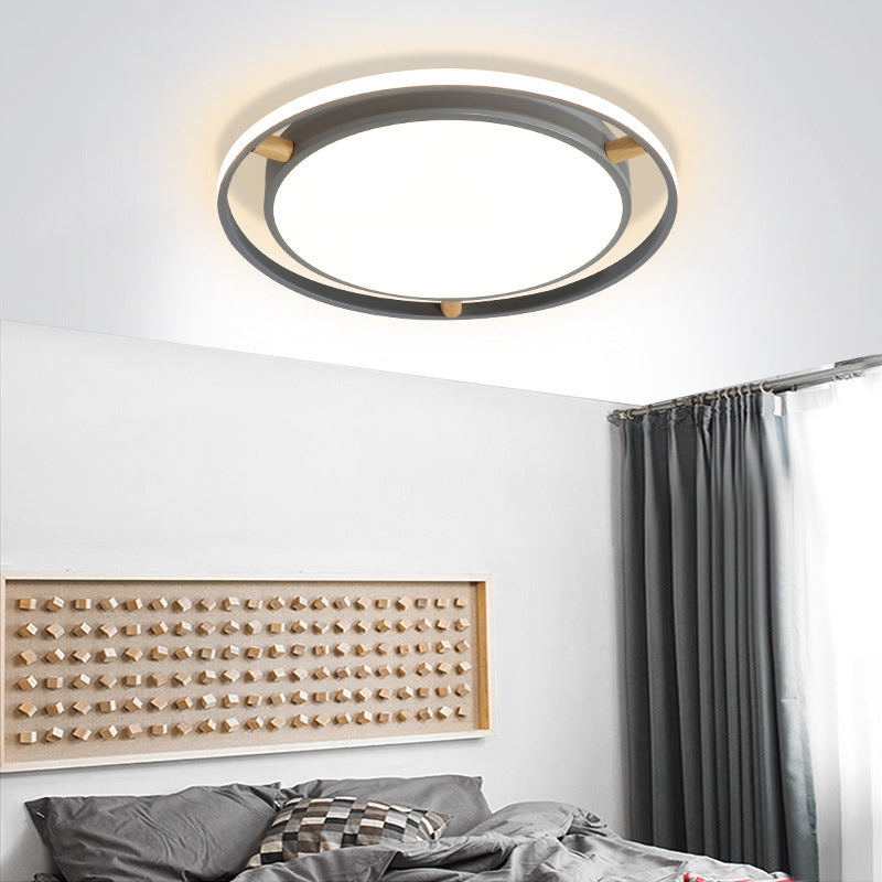 Round Bedroom Flush Mount Lighting Metal Contemporary 16"/19.5"/23.5" Wide LED Ceiling Light Fixture in Grey