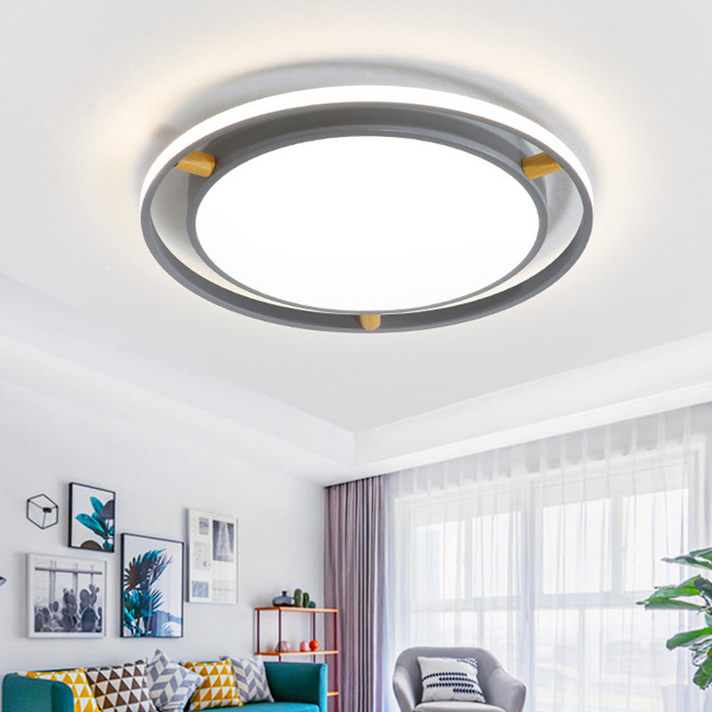 Round Bedroom Flush Mount Lighting Metal Contemporary 16"/19.5"/23.5" Wide LED Ceiling Light Fixture in Grey