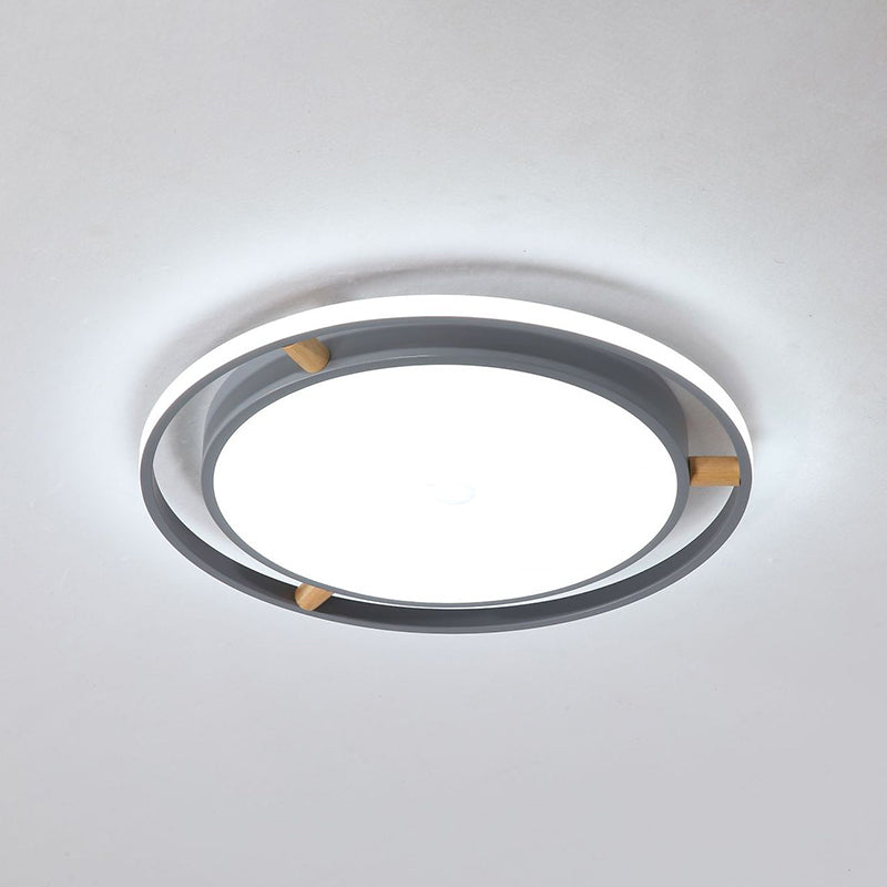 Plafonnier LED rond en métal pour chambre à coucher, luminaire contemporain de 16/19,5/23,5 pouces de large, gris