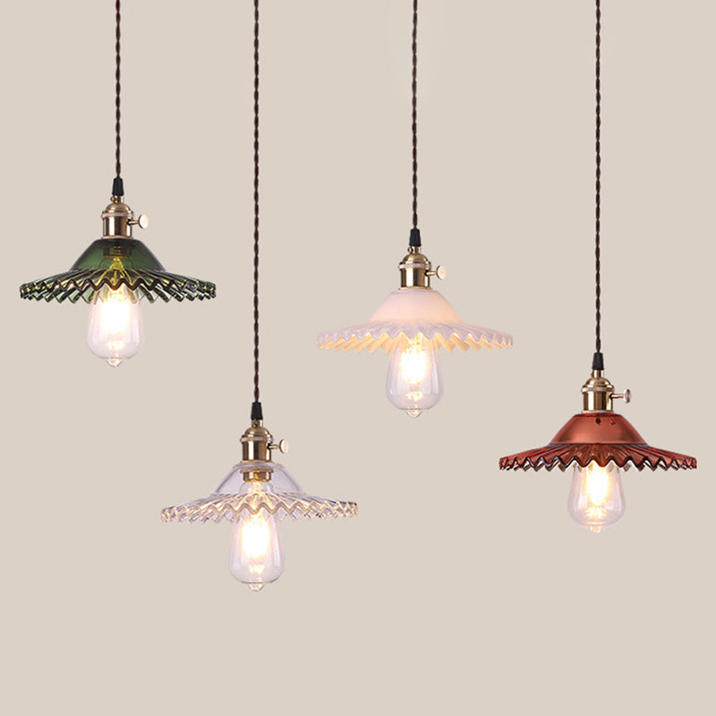 1 Light Flared Hanging Ceiling Lights Industrial Style Glass Pendant for Clothing Store