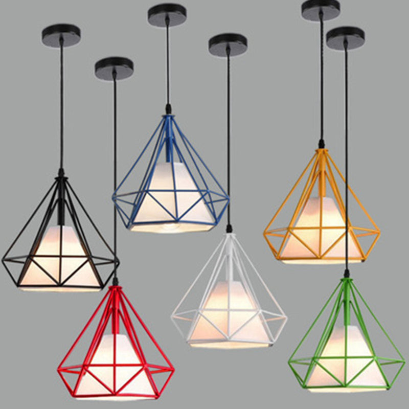 1 Light Diamond Pendant Industrial Metal Ceiling Pendant with Hanging Cord for Restaurant