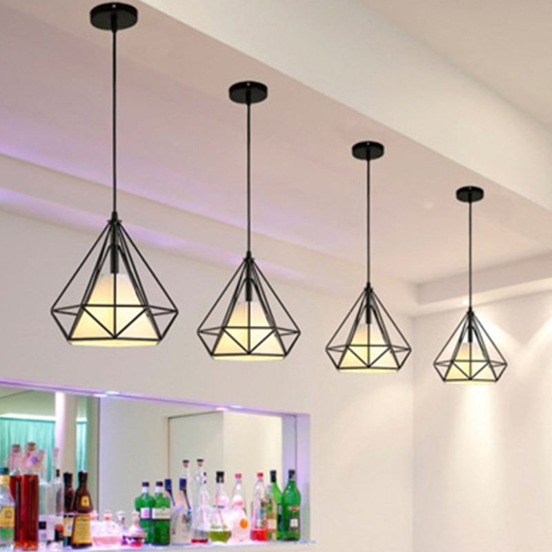 1 Light Diamond Pendant Industrial Metal Ceiling Pendant with Hanging Cord for Restaurant