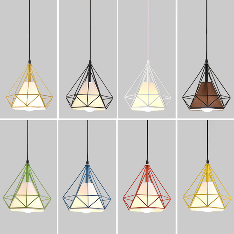 1 Light Diamond Pendant Industrial Metal Ceiling Pendant with Hanging Cord for Restaurant