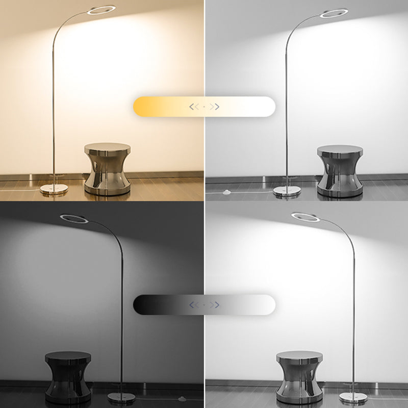 Silberring Schattenbodenlicht Einfacher Stil Metall LED Flexible Stand -up -Lampe für Schlafzimmer