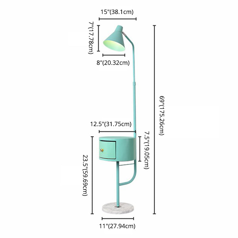 Verstellbare Hornschattenstehung Lampe Makkaron Metall 1 Lampen Wohnzimmer Bodenbeleuchtung mit Schublade