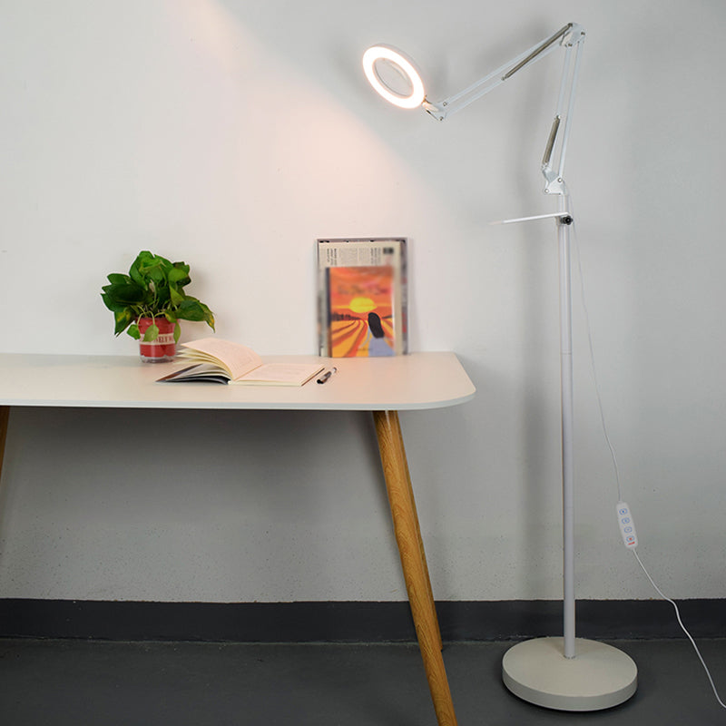 Magnifier Floor Reading Lamp Nordic Metal White LED Standing Light with Swing Arm