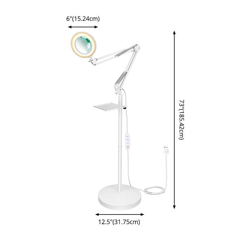 Magnifier Floor Reading Lamp Nordic Metal White LED Standing Light with Swing Arm