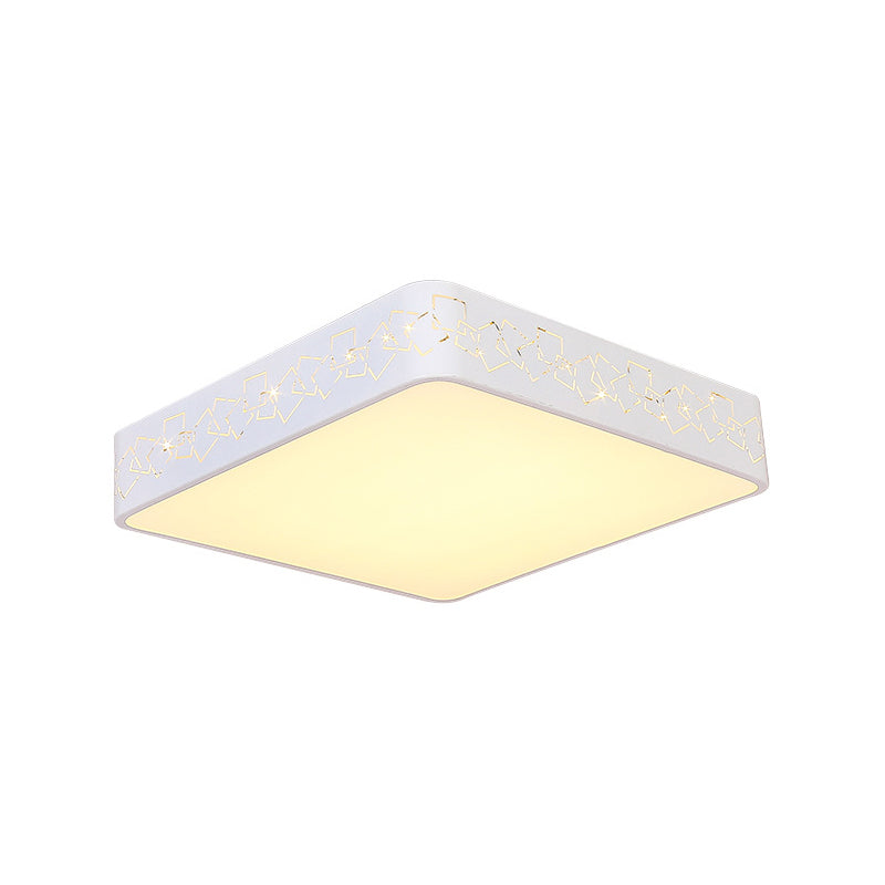 10"/19" Wide White Square Flush Mount Lighting Modernist Metal LED Close to Ceiling Lighting Fixture in White/Warm Light