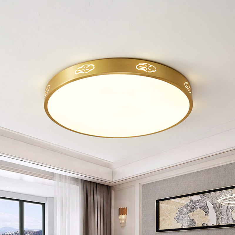 Metal Round Flush Mount Lamp Modern Style LED Gold Ceiling Light Fixture in 3 Color Light, 12"/16"/19.5" Dia