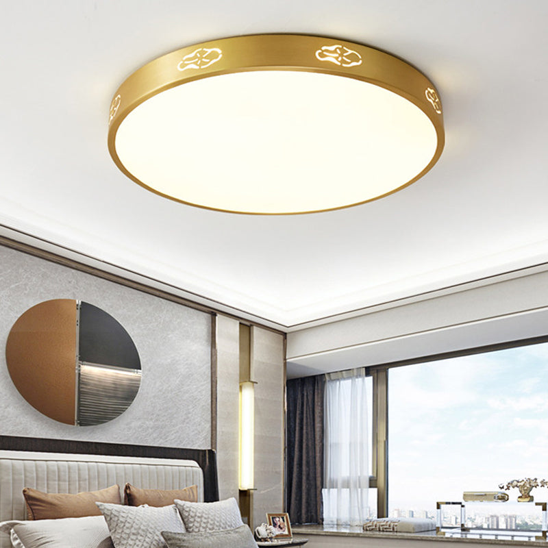 Metal Round Flush Mount Lamp Modern Style LED Gold Ceiling Light Fixture in 3 Color Light, 12"/16"/19.5" Dia