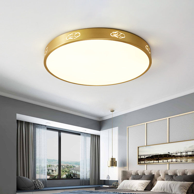 Metal Round Flush Mount Lamp Modern Style LED Gold Ceiling Light Fixture in 3 Color Light, 12"/16"/19.5" Dia