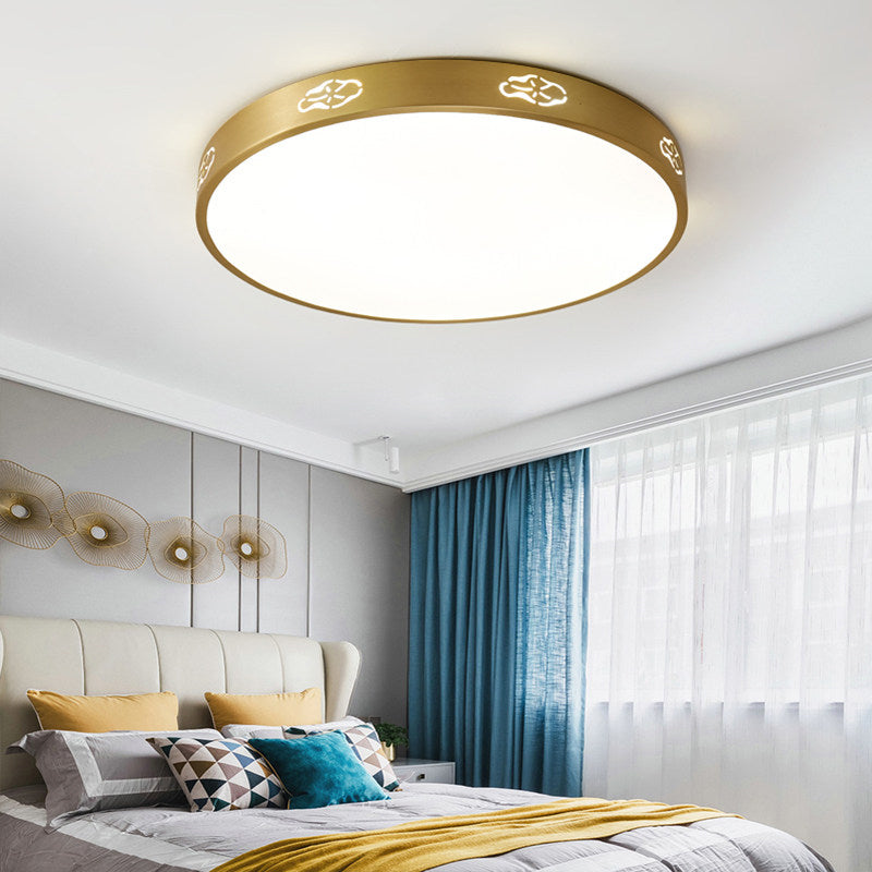 Metal Round Flush Mount Lamp Modern Style LED Gold Ceiling Light Fixture in 3 Color Light, 12"/16"/19.5" Dia