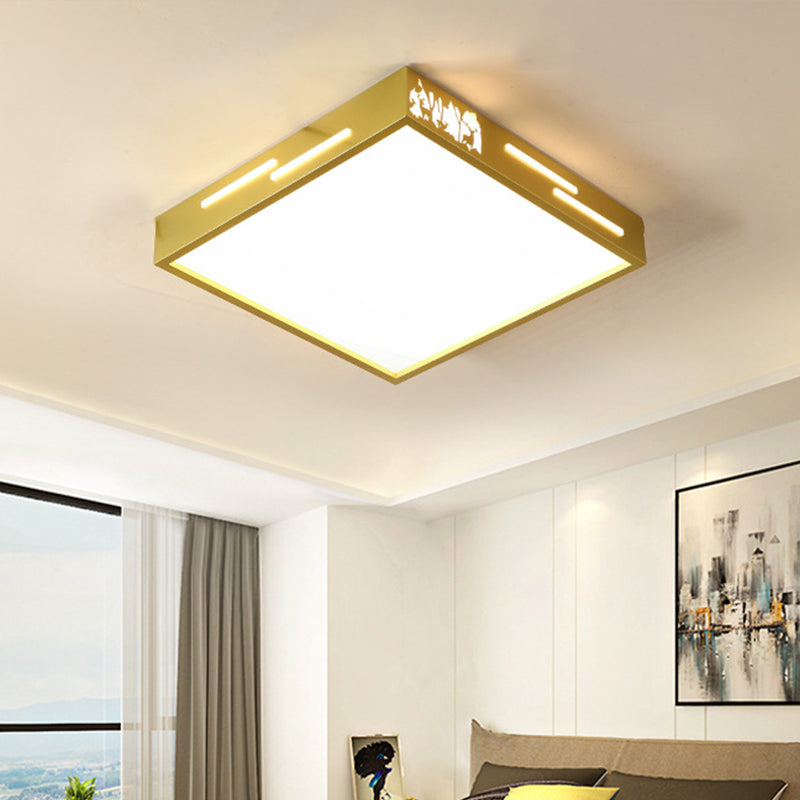 Square Metal Flush Mount Lighting Contemporary Gold Finish LED Ceiling Mounted Lamp with Acrylic Diffuser in White/Warm Light