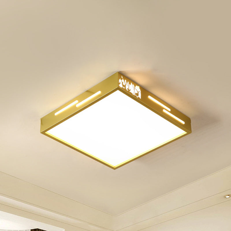 Square Metal Flush Mount Lighting Contemporary Gold Finish LED Ceiling Mounted Lamp with Acrylic Diffuser in White/Warm Light