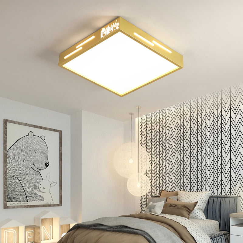 Square Metal Flush Mount Lighting Contemporary Gold Finish LED Ceiling Mounted Lamp with Acrylic Diffuser in White/Warm Light