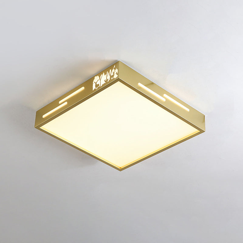 Square Metal Flush Mount Lighting Contemporary Gold Finish LED Ceiling Mounted Lamp with Acrylic Diffuser in White/Warm Light